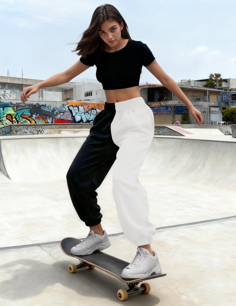 Meladyan Women's Elastic High Waist Joggers Baggy Pants Color Block Sweatpants with Pockets - Image 4